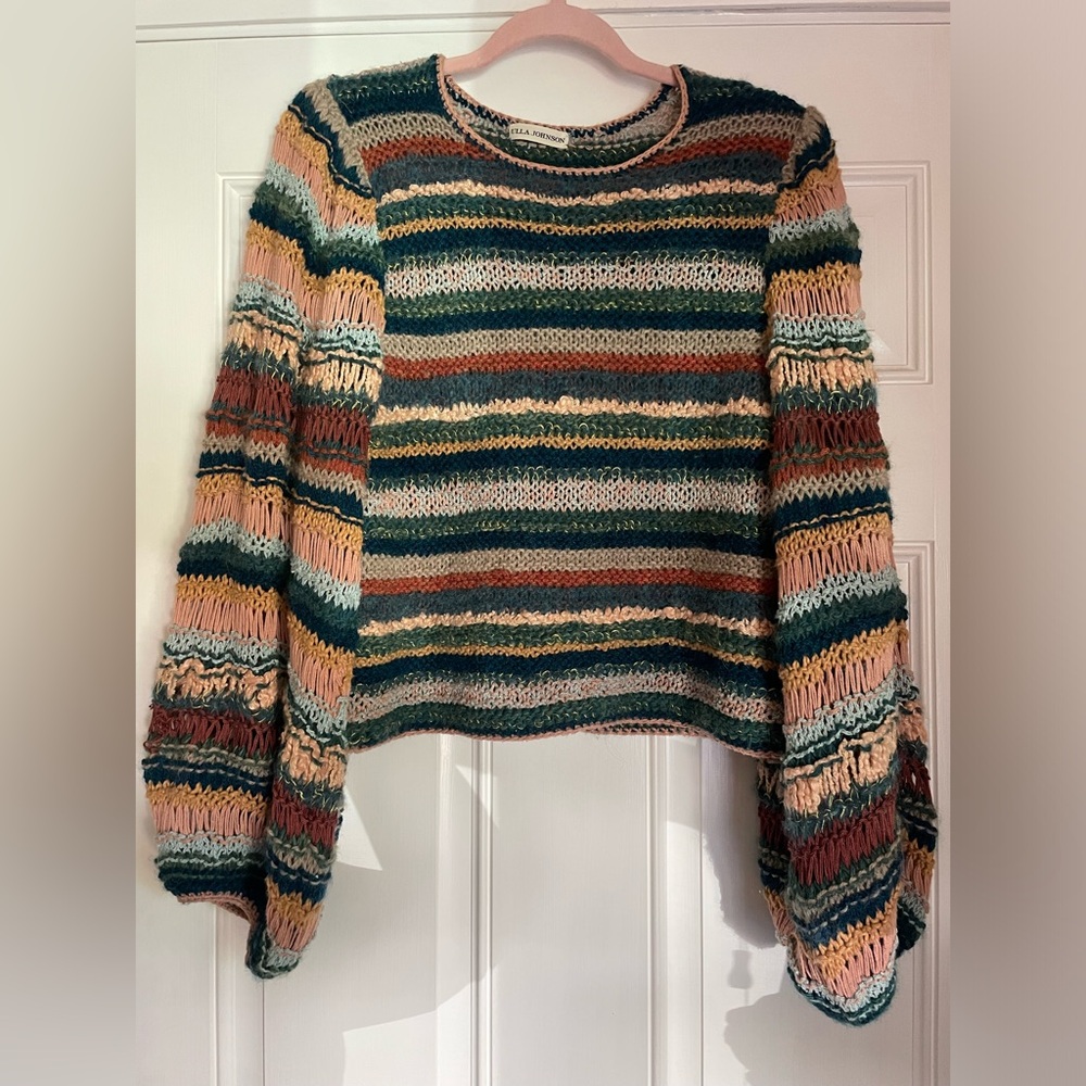 Ulla Johnson Electra Earth Tones Multicolor Striped Chunky Knit Boho Sweater - Picture 6 of 15